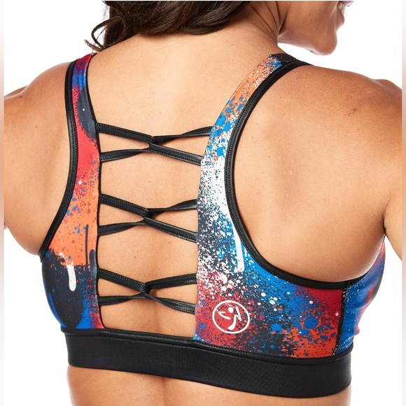 Zumba Fitness Multicolor Strappy Sports Bra - Picture 1 of 7